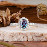 1 Carat Oval Cut Classic Alexandrite Ring Half Eternity Band Halo Ring